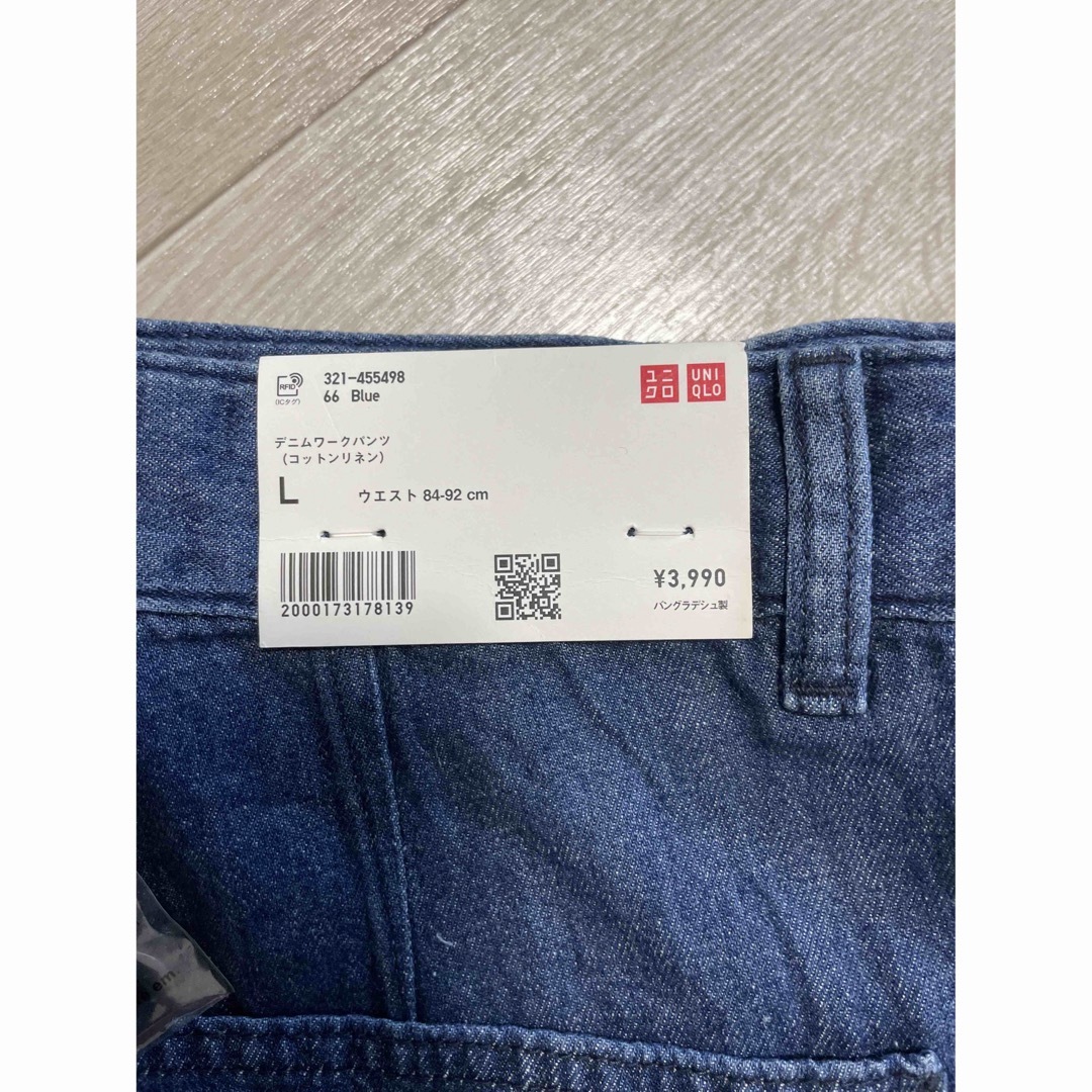 UNIQLO(ユニクロ)の【UNIQLO】新品　デニムワークパンツリネンコットン　カーゴパンツ　Lサイズ　 メンズのパンツ(ワークパンツ/カーゴパンツ)の商品写真