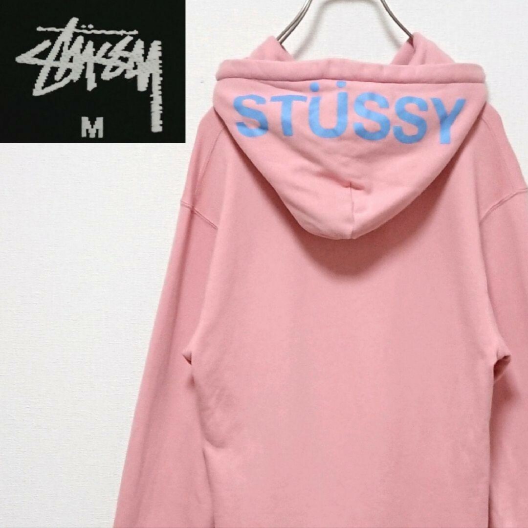 STUSSY 刺繍ロゴ プルオーバーパーカー フーディー ブラックM