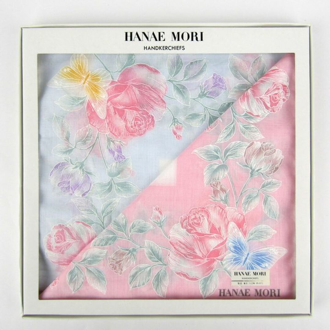 HANAE MORI(ハナエモリ)のハナエモリ ハンカチ 未使用 2点セット 花柄 綿100％ ブランド 小物 レディース ピンク HANAE MORI 森英恵 レディースのファッション小物(ハンカチ)の商品写真