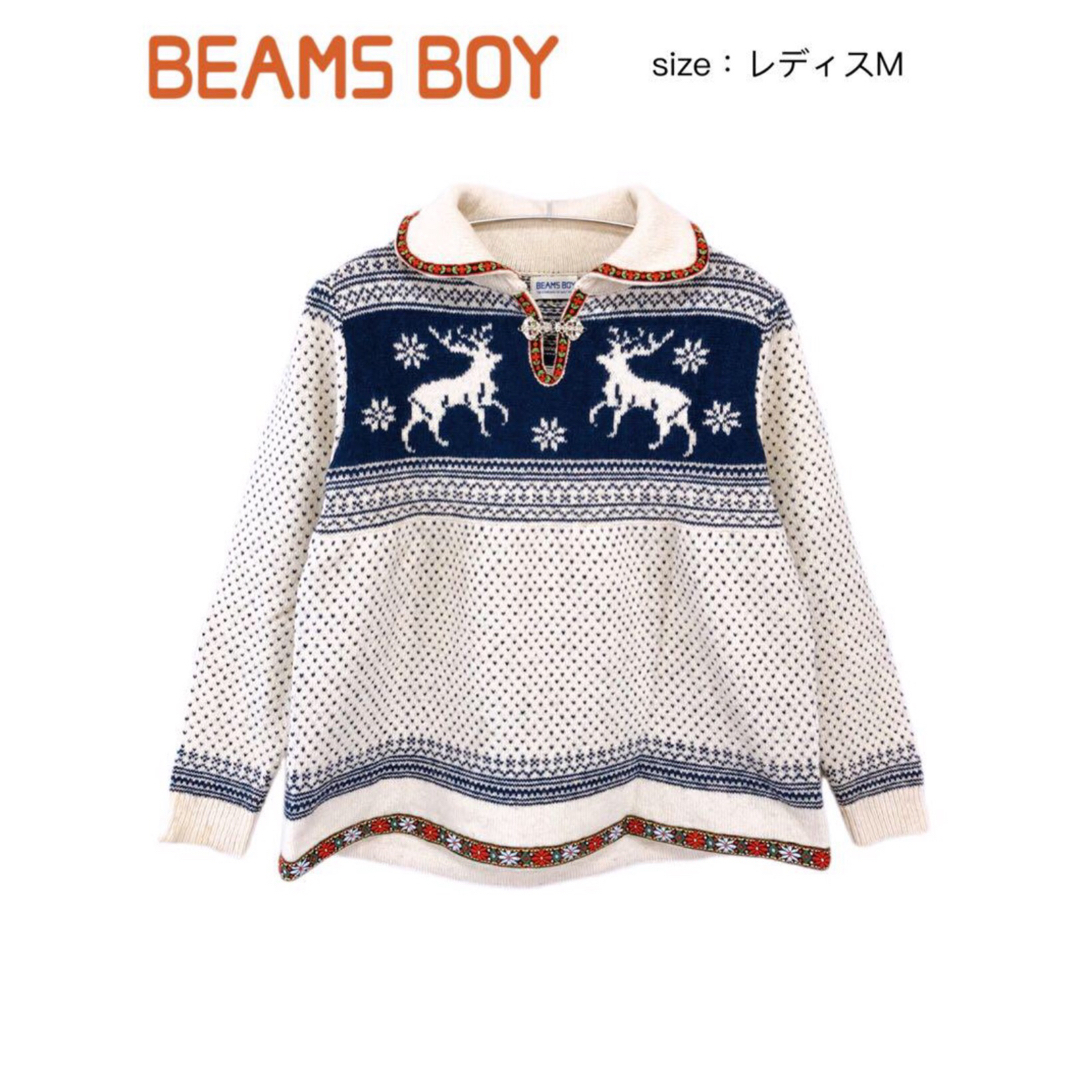 BEAMS BOY(ビームスボーイ)のBEAMS BOY　チロリアンセーター　レディスM　オフホワイト✕ネイビー レディースのトップス(ニット/セーター)の商品写真