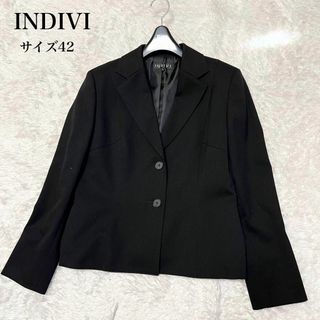 インディヴィ(INDIVI)の【大きいサイズ】インディヴィ　LLサイズ　テーラードジャケット　黒　2ボタン(ノーカラージャケット)