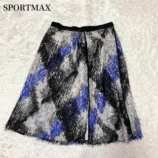 スポーツマックス(SPORTMAX（MAX MARA）)のスポーツマックス　フリンジジャガード　ラップスカート　スリット　サイドボタン(ひざ丈スカート)
