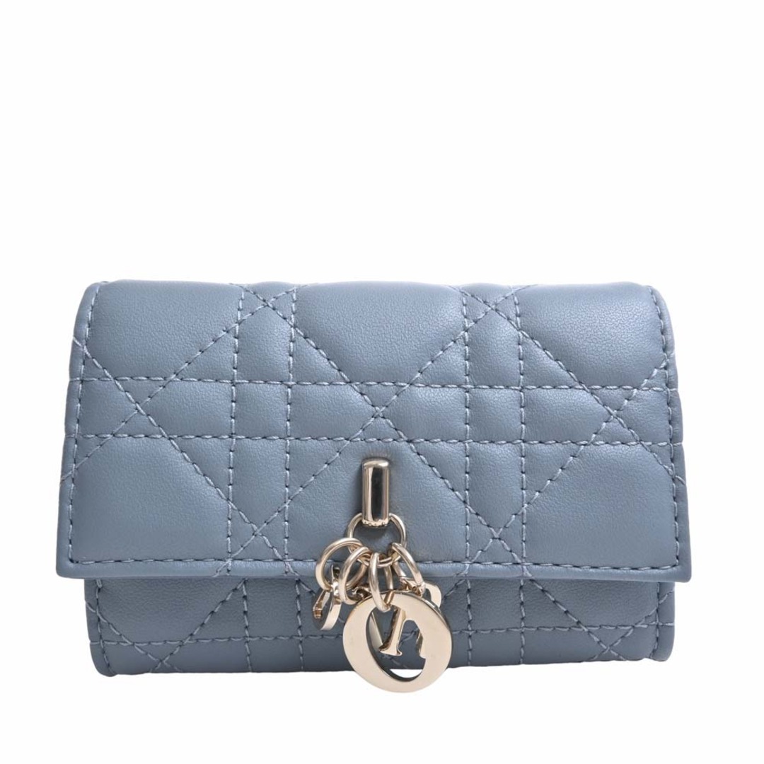 Christian Dior クリスチャンディオール レディディオール カナージュ レザー 二つ折り コンパクト財布 - ブルー byその他
