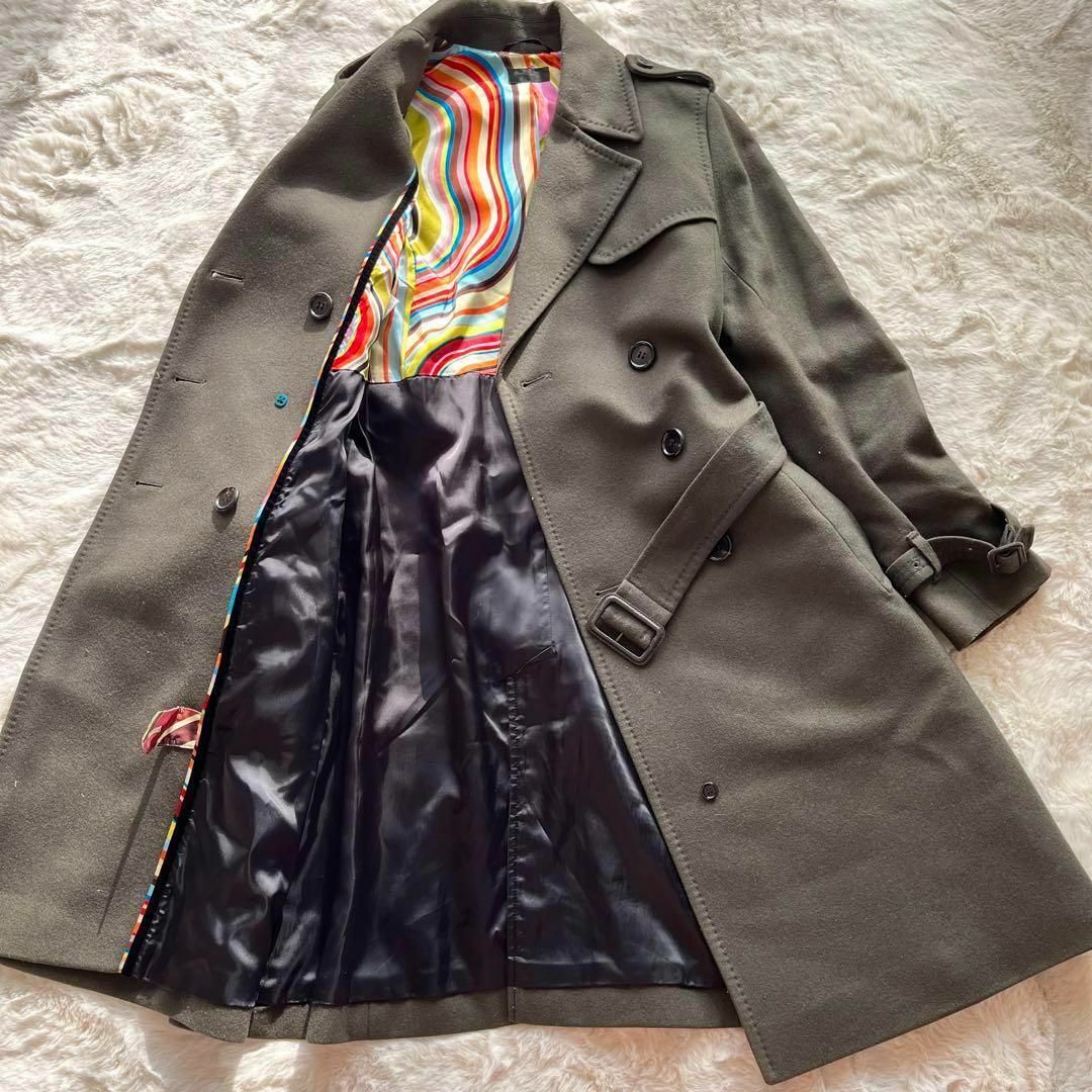 Paul Smith BLACK マルチストライプ ロングコートカシミヤ混 L Paul Smith BLACK マルチストライプ ロングコートカシミヤ混 L