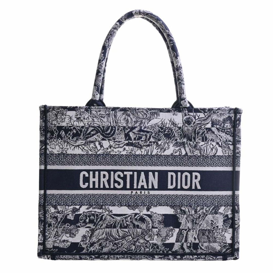 レディースChristian Dior クリスチャンディオール キャンバス ブックトート リバース トワル ドゥ ジュイ エンブロイダリー ミディアム トートバッグ - ネイビー by