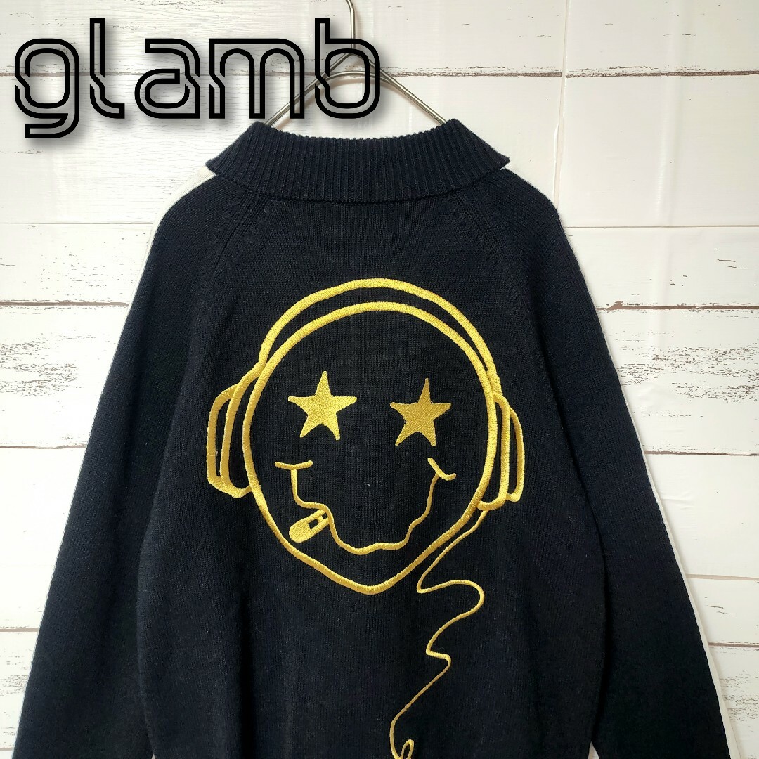 メンズ《超希少》glamb グラム ニット ジャージ ブラック スマイル 刺繍ロゴ