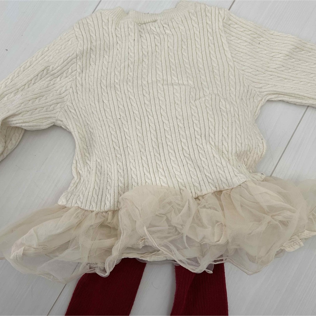 petit main(プティマイン)のpetit main チュール付きニット　100cm キッズ/ベビー/マタニティのキッズ服女の子用(90cm~)(Tシャツ/カットソー)の商品写真