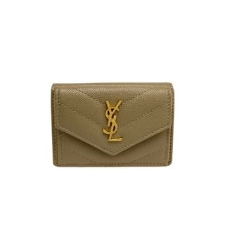 サンローラン(Saint Laurent)の極 美品 レア品 YVES SAINT LAURENT イヴサンローラン YSL ロゴ レザー マルチフォールドウォレット 三つ折り 財布 ベージュ kmf1128-8(財布)