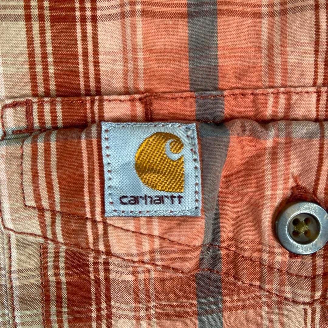 carhartt(カーハート)のカーハート　ブランドロゴ　胸ポケット　チェックシャツ　古着　オレンジ　2XL メンズのトップス(シャツ)の商品写真