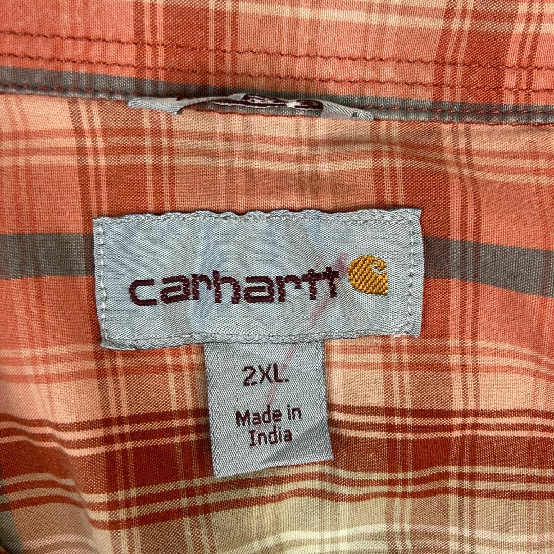 carhartt(カーハート)のカーハート　ブランドロゴ　胸ポケット　チェックシャツ　古着　オレンジ　2XL メンズのトップス(シャツ)の商品写真