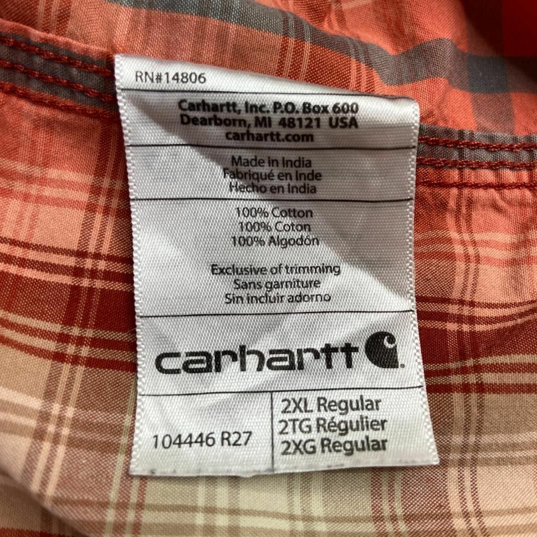 carhartt(カーハート)のカーハート　ブランドロゴ　胸ポケット　チェックシャツ　古着　オレンジ　2XL メンズのトップス(シャツ)の商品写真