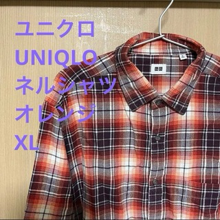 ユニクロ(UNIQLO)のユニクロ　ネルチェックシャツ　XLオレンジUNIQLO(シャツ)