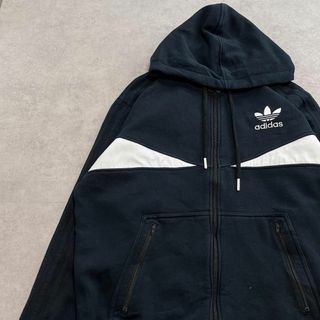 アディダス(adidas)のアディダス　トレフォイルロゴ　パーカー　フーディー　古着　ブラック　L(ジャージ)