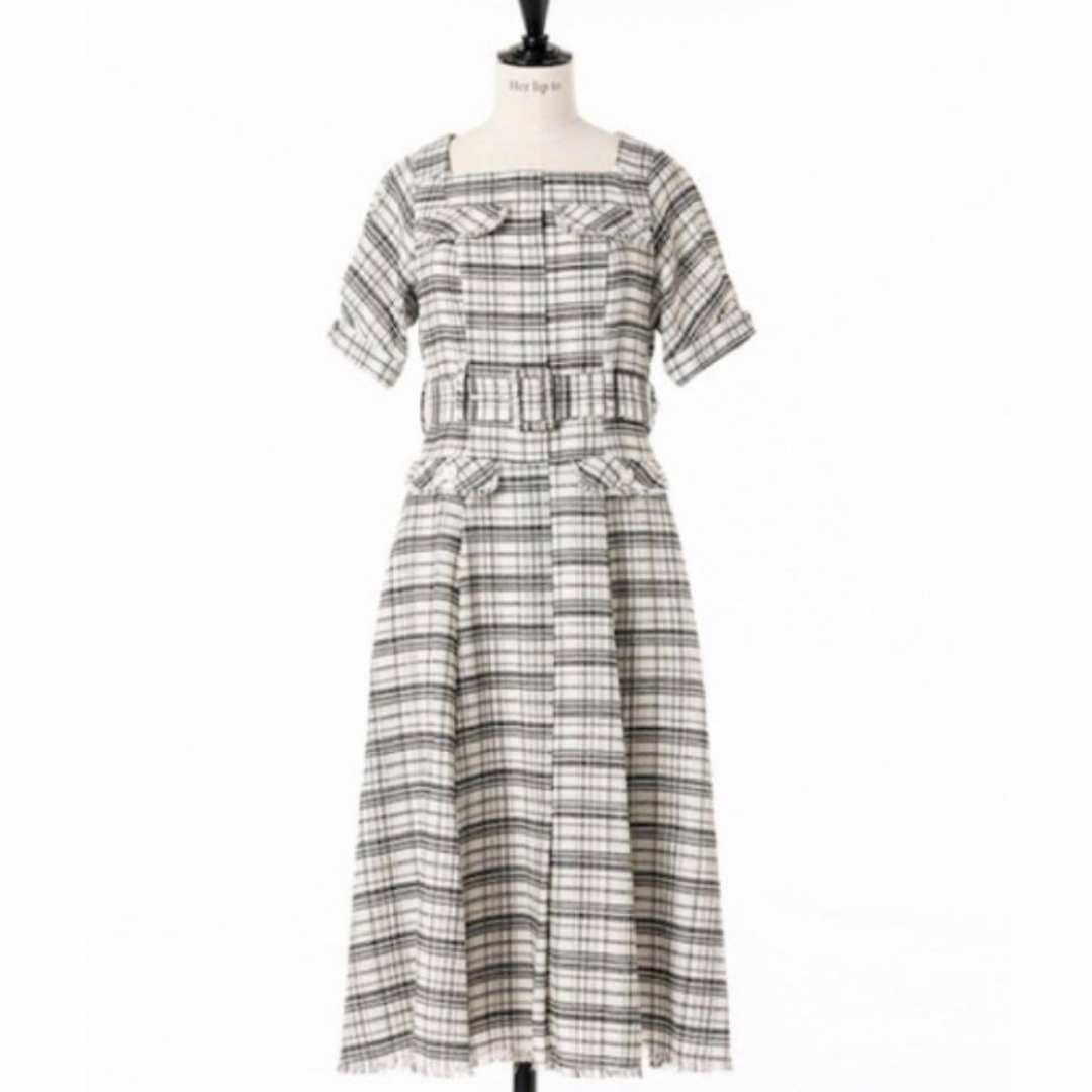 Herlipto Classic Tweed Belted Dress - ひざ丈ワンピース