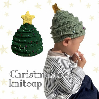子供 クリスマスツリー ニット帽 帽子 緑 キッズ 赤ちゃん 小物 星 美品 緑(帽子)