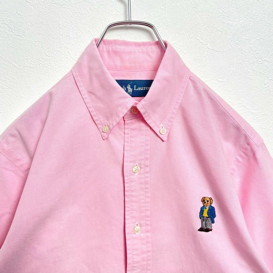 POLO RALPH LAUREN(ポロラルフローレン)の激レア　ポロラルフローレン　ポロベア　刺繍　ボタンダウン　長袖シャツ　ピンク メンズのトップス(シャツ)の商品写真