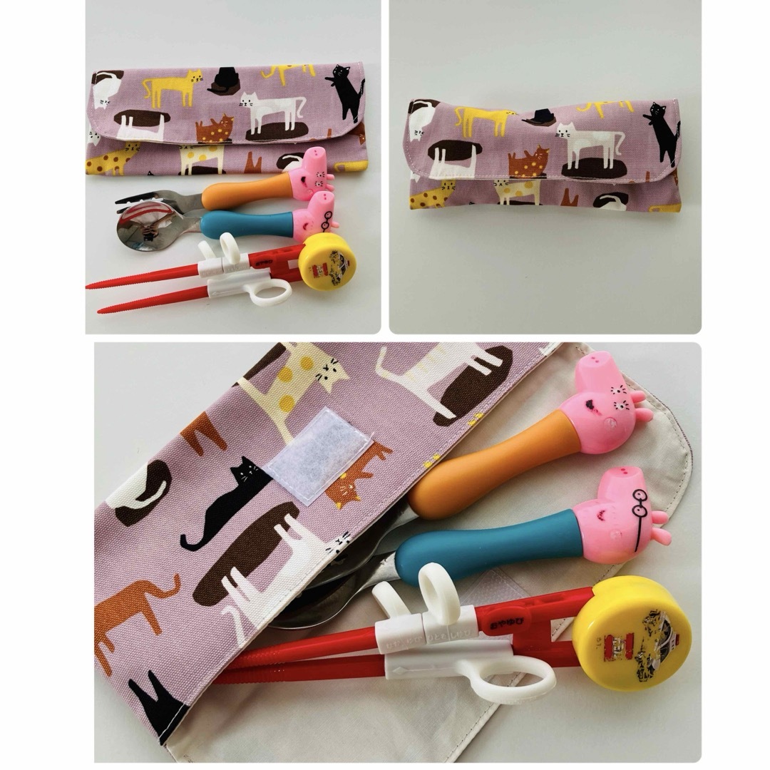 保育園幼稚園カトラリー袋　エジソン箸が入るケース2個テディベア ハンドメイドのキッズ/ベビー(外出用品)の商品写真