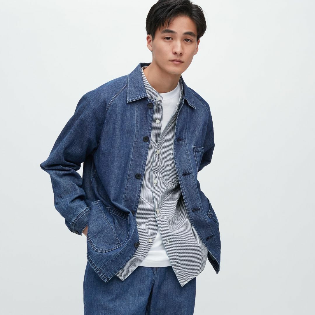 UNIQLO(ユニクロ)のUNIQLO　ユーティリティデニムジャケット（コットンリネン） メンズのジャケット/アウター(Gジャン/デニムジャケット)の商品写真