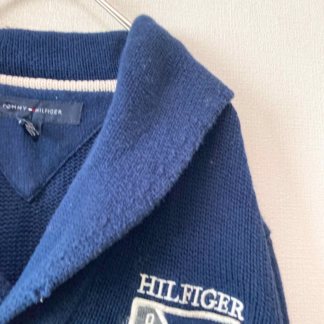 TOMMY HILFIGER(トミーヒルフィガー)のトミーヒルフィガー　ニット　セーター　刺繍ロゴ　ビッグカラー　ネイビー　男女兼用 メンズのトップス(ニット/セーター)の商品写真