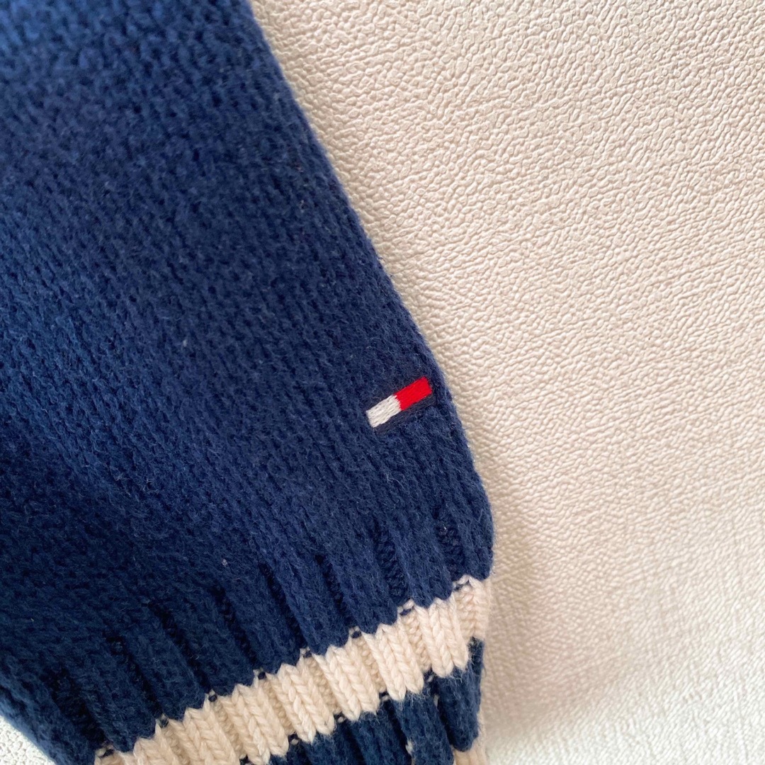 TOMMY HILFIGER(トミーヒルフィガー)のトミーヒルフィガー　ニット　セーター　刺繍ロゴ　ビッグカラー　ネイビー　男女兼用 メンズのトップス(ニット/セーター)の商品写真