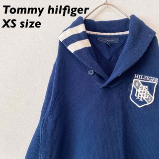 トミーヒルフィガー(TOMMY HILFIGER)のトミーヒルフィガー　ニット　セーター　刺繍ロゴ　ビッグカラー　ネイビー　男女兼用(ニット/セーター)