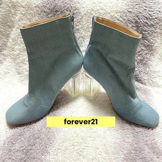 フォーエバートゥエンティーワン(FOREVER 21)のs217m forever21 無地デニムブルー×クリア太ヒール オシャレブーツ(ブーツ)