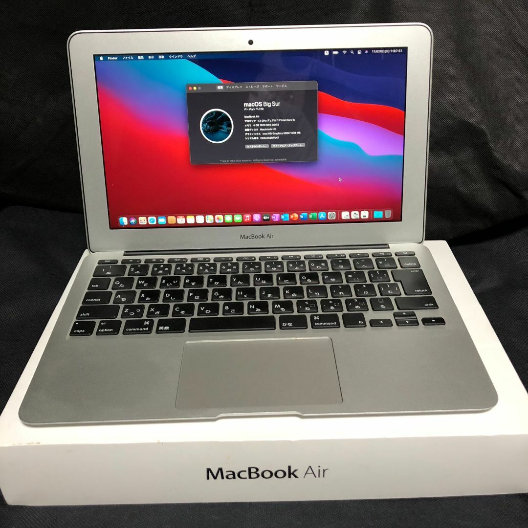 MacBook Air 11 Mid2013・オフィス2019・W11デュアル4GBストレージ