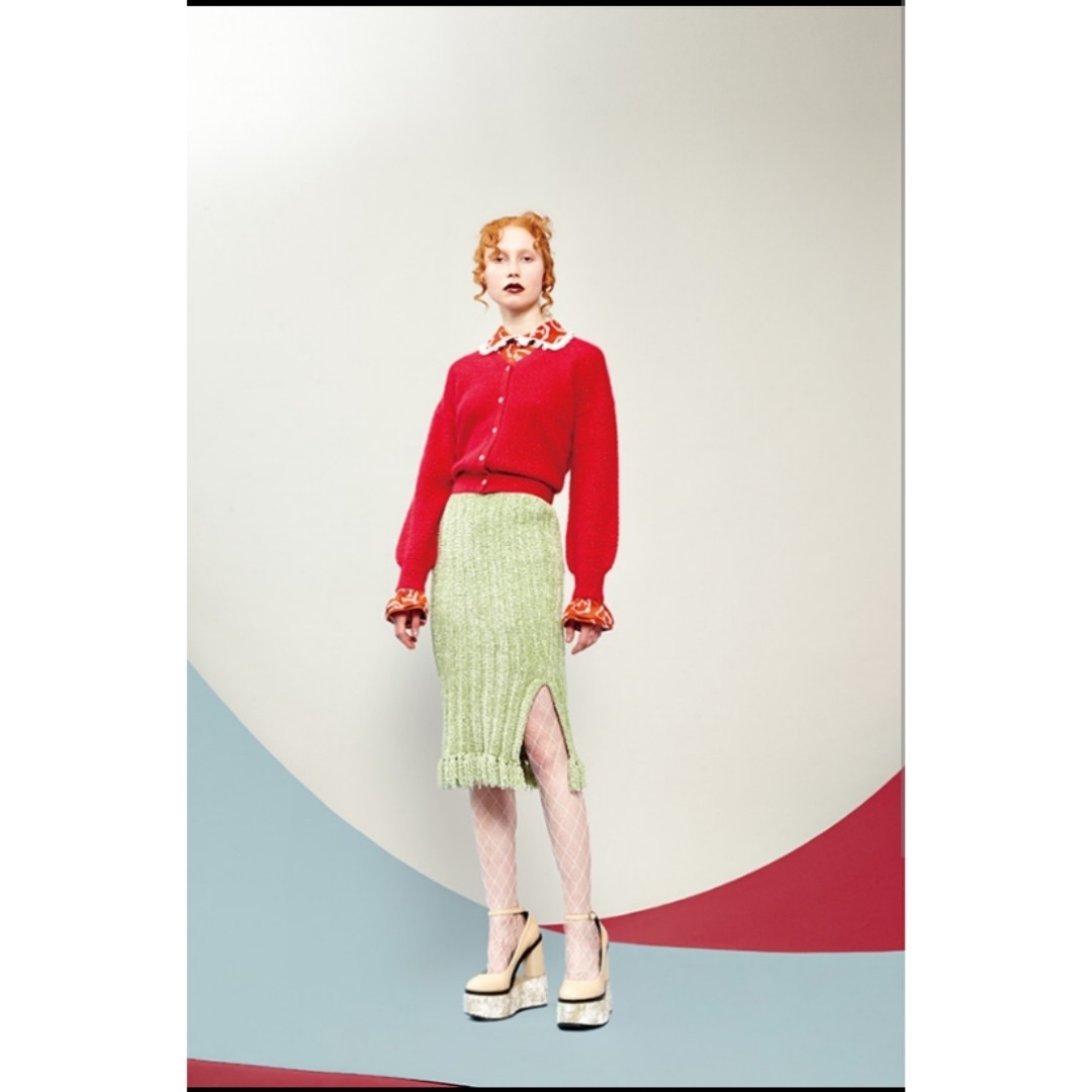 PAMEO POSE(パメオポーズ)のPAMEO POSE MALL KNIT SKIRT GREEN レディースのスカート(ひざ丈スカート)の商品写真