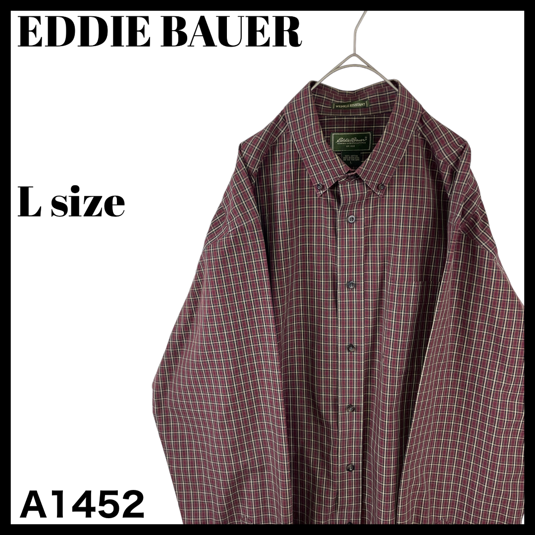 Eddie Bauer(エディーバウアー)のUSA古着 エディーバウアー 長袖ボタンダウンシャツ ワインカラー チェック L メンズのトップス(シャツ)の商品写真