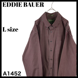 エディーバウアー(Eddie Bauer)のUSA古着 エディーバウアー 長袖ボタンダウンシャツ ワインカラー チェック L(シャツ)