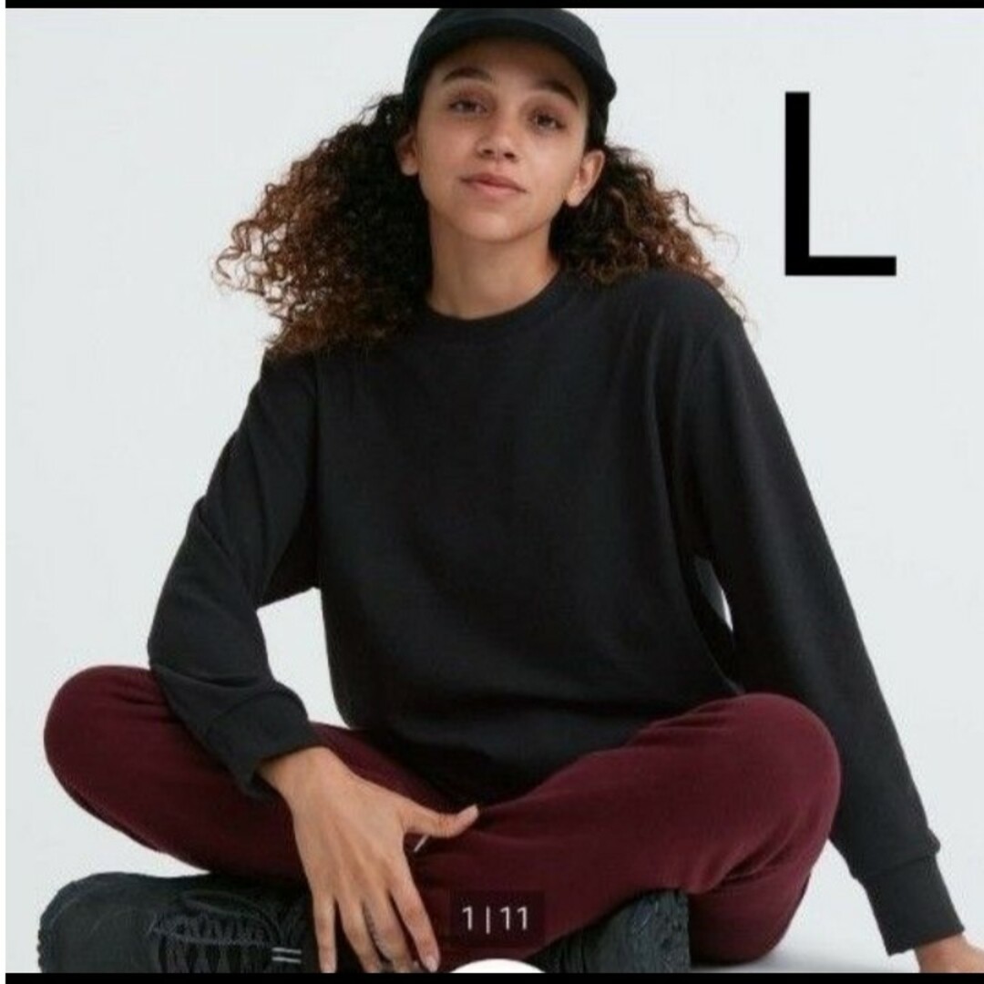 UNIQLO(ユニクロ)のユニクロ　ソフトニットフリースクルーネックT　L ブラック レディースのトップス(Tシャツ(長袖/七分))の商品写真