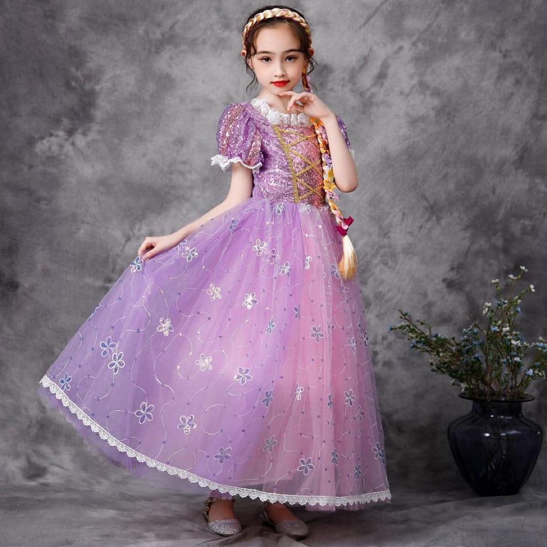 ♡ ロングドレス 半袖 ♡ 130 プリンセス 可愛い キッズ コスプレ 人気 キッズ/ベビー/マタニティのキッズ服女の子用(90cm~)(ドレス/フォーマル)の商品写真