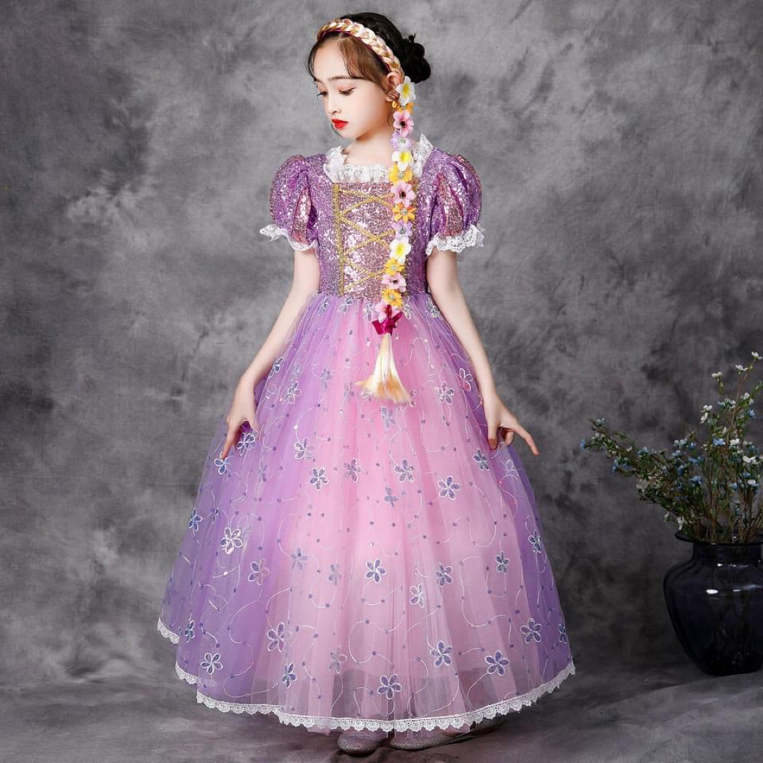 ♡ ロングドレス 半袖 ♡ 150 プリンセス 可愛い キッズ コスプレ 人気 キッズ/ベビー/マタニティのキッズ服女の子用(90cm~)(ドレス/フォーマル)の商品写真