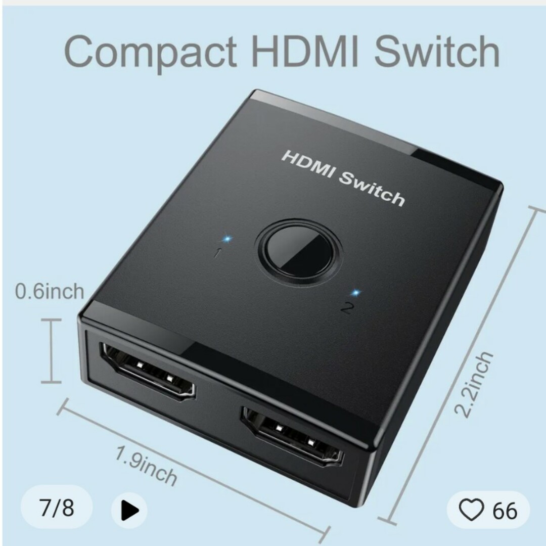 HDMI切替機 2入力1出力 分配器 セレクター スイッチャー ハブ スマホ/家電/カメラのPC/タブレット(ディスプレイ)の商品写真