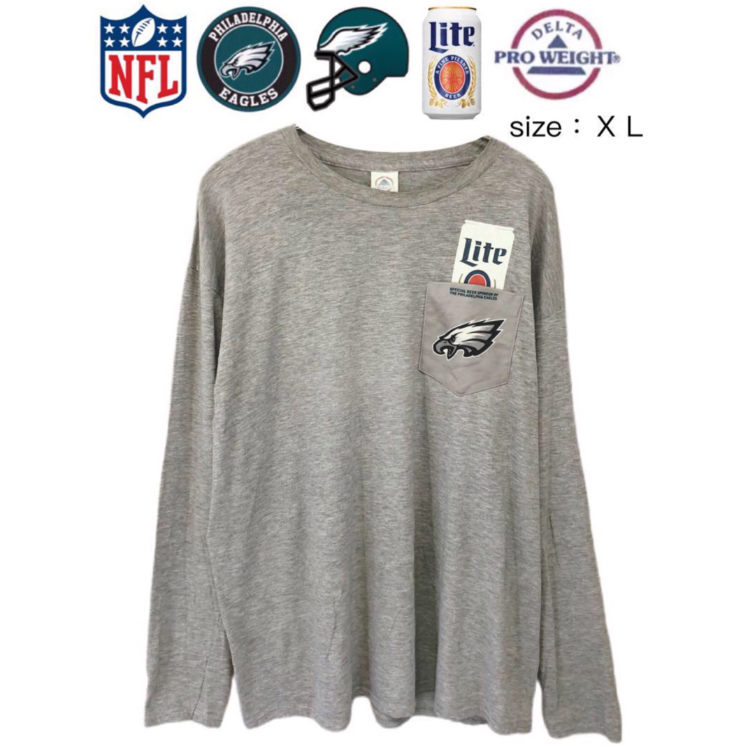 DELTA(デルタ)のNFL　イーグルス✕ミラービール　長袖Ｔシャツ　XL　グレー　USA古着 メンズのトップス(Tシャツ/カットソー(七分/長袖))の商品写真