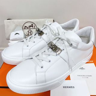 エルメス(Hermes)の国内正規 極美品 44エルメス デイ レザースニーカー ケリー金具 白 全付属品(スニーカー)