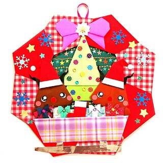 ☆ 折り紙 リース 壁面飾り 「トナカイさんのクリスマス♡プレゼント」(インテリア雑貨)