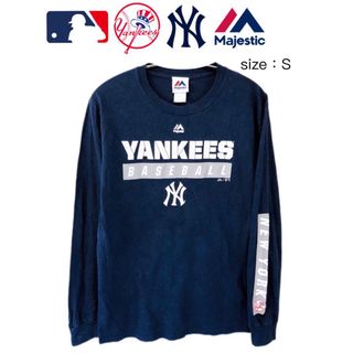 マジェスティック(Majestic)のMLB　ニューヨーク・ヤンキース　長袖Tシャツ　S　ネイビー　USA古着(Tシャツ/カットソー(七分/長袖))