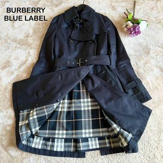 バーバリーブルーレーベル(BURBERRY BLUE LABEL)の美品✨バーバリーブルーレーベル　トレンチコート　ダブル　ライナー付き　38　黒(トレンチコート)