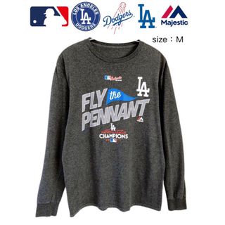 マジェスティック(Majestic)のMLB　ロサンゼルス・ドジャース　長袖Tシャツ　M　グレー　USA古着(Tシャツ/カットソー(七分/長袖))