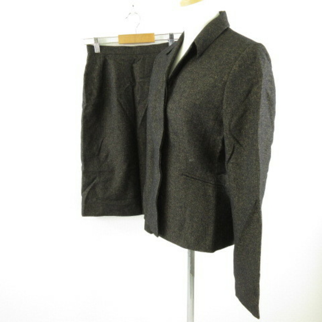 38cmジャケット身幅ランバン LANVIN スカートスーツ ツイード ジャケット ひざ丈 茶 38