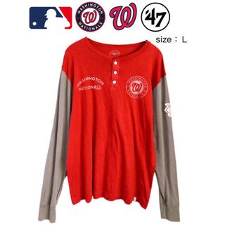 フォーティセブン(47 Brand)のMLB　ワシントン・ナショナルズ 　ヘンリーネック長袖Tシャツ　L　赤　US古着(Tシャツ/カットソー(七分/長袖))