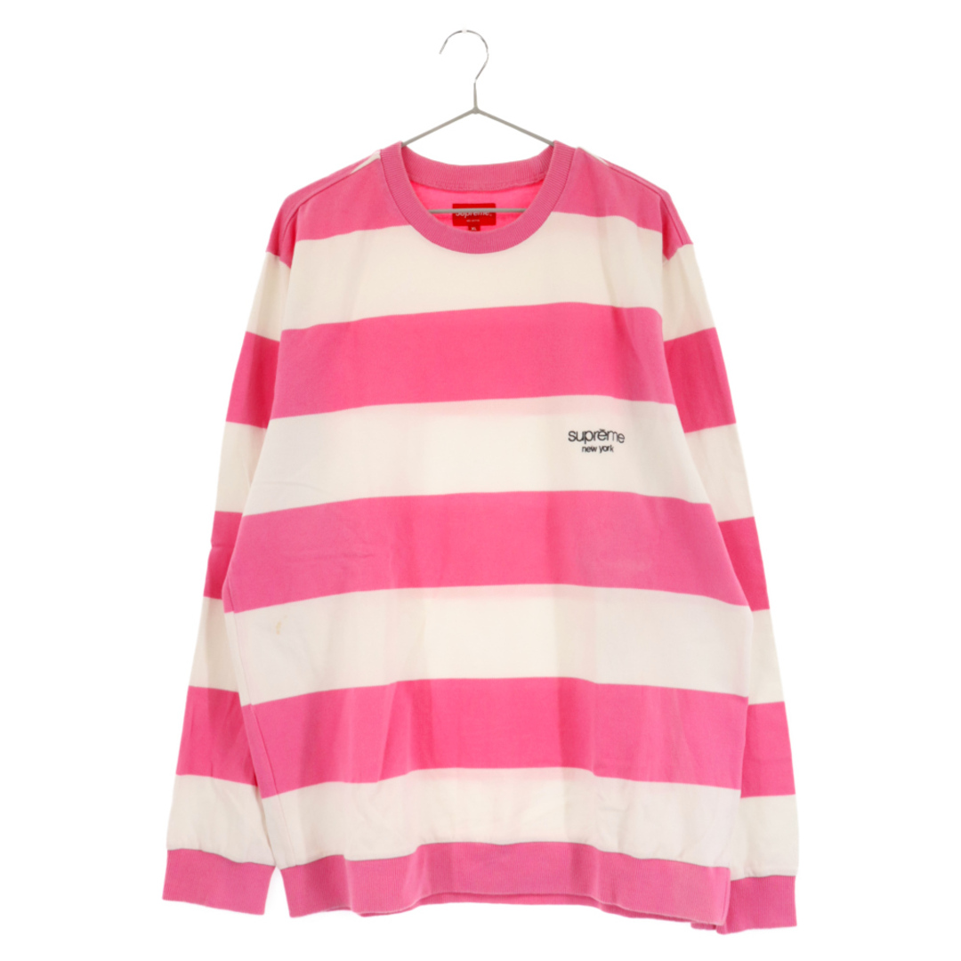 Supreme(シュプリーム)のSUPREME シュプリーム 16SS Striped Pique Logo Crewneck ストライプピケ クラシックロゴ クルーネック長袖トレーナー ピンク/ホワイト メンズのトップス(スウェット)の商品写真