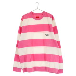 シュプリーム(Supreme)のSUPREME シュプリーム 16SS Striped Pique Logo Crewneck ストライプピケ クラシックロゴ クルーネック長袖トレーナー ピンク/ホワイト(スウェット)