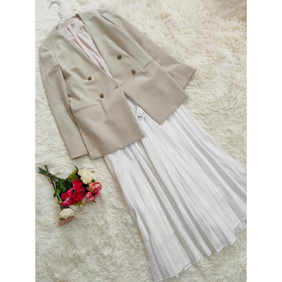 グリーンレーベル ダブルボタン ノーカラー パンツ スカートスーツ ユニクロ レディースのフォーマル/ドレス(スーツ)の商品写真