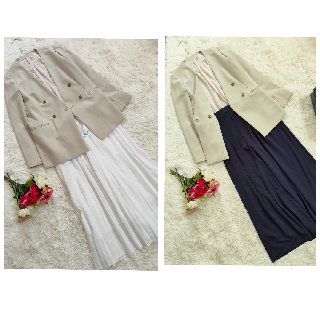 グリーンレーベル ダブルボタン ノーカラー パンツ スカートスーツ ユニクロ レディースのフォーマル/ドレス(スーツ)の商品写真