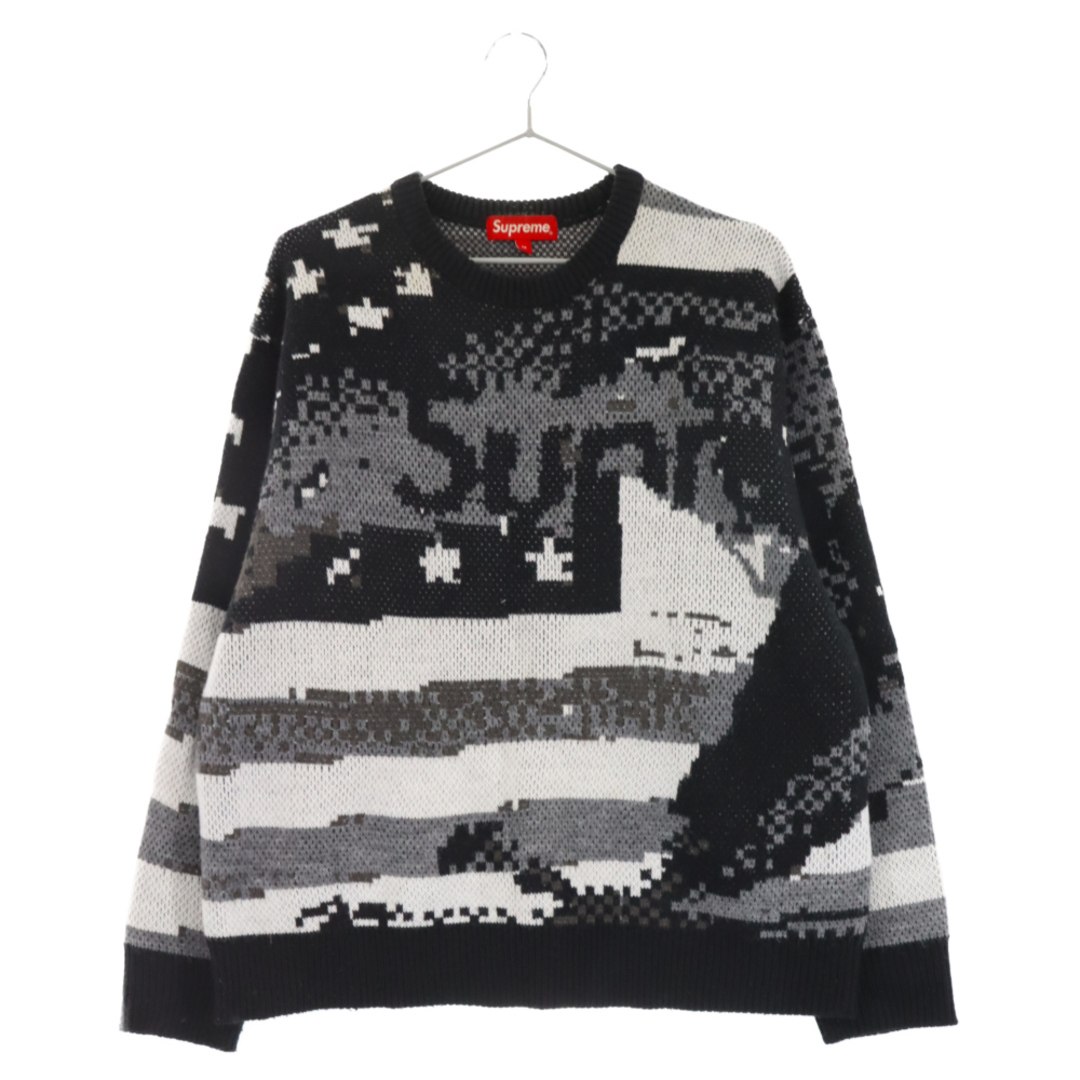 SUPREME シュプリーム 21SS Digital Flag Sweater デジタルフラッグ長袖セーター ニット 総柄 ブラック605センチ身幅