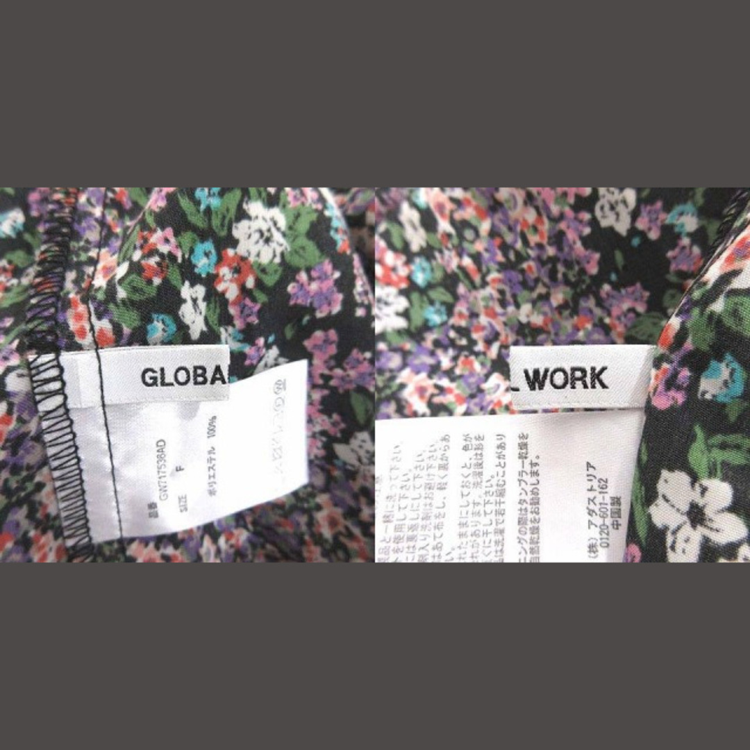 GLOBAL WORK(グローバルワーク)のグローバルワーク ワンピース ロング 長袖 花柄 Vネック F 黒 紫 ■MO レディースのワンピース(ロングワンピース/マキシワンピース)の商品写真