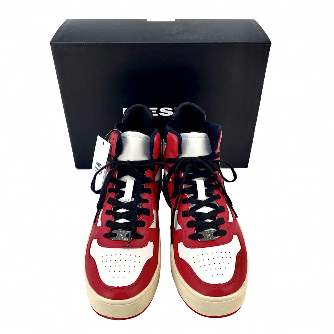 DIESEL - 新品 DIESEL レザー ハイカットスニーカー 白赤黒 AJ1 DIESEL - 新品 DIESEL レザー ハイカットスニーカー 白赤黒 AJ1