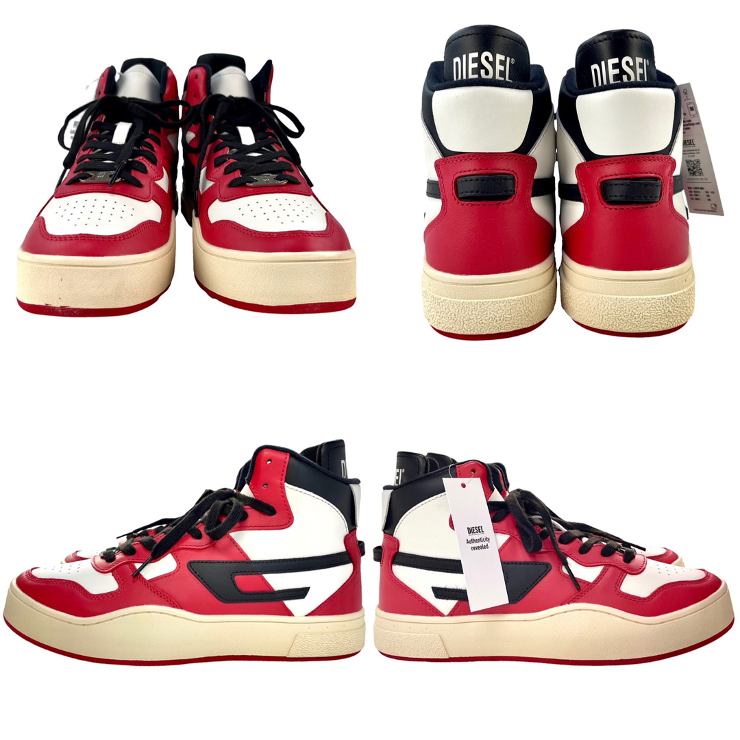 DIESEL - 新品 DIESEL レザー ハイカットスニーカー 白赤黒 AJ1 DIESEL - 新品 DIESEL レザー ハイカットスニーカー 白赤黒 AJ1